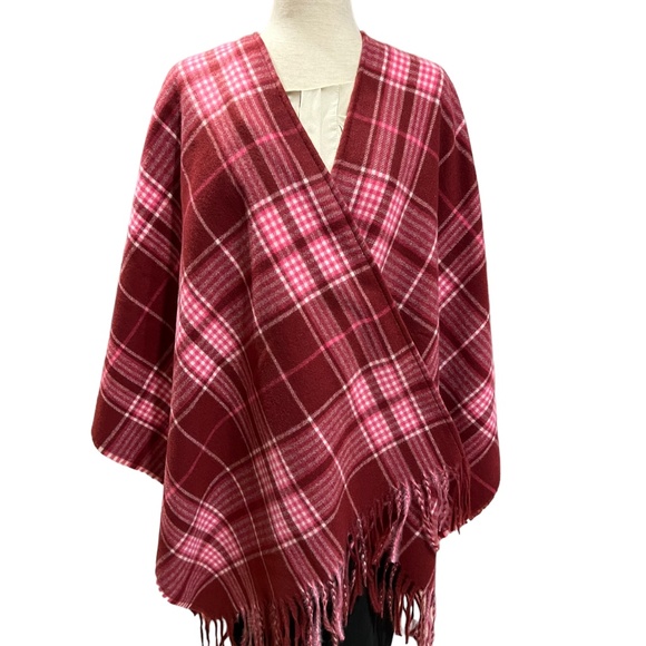 Francesca Pink/Magenta Plaid Shawl w Fringe at Bottom 100% Polyester NWT OS - Picture 5 of 11